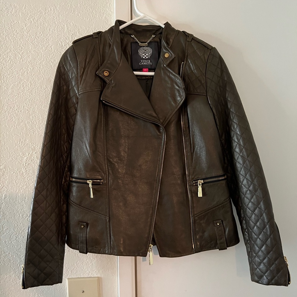 Vince Camuto Black Quilted Sleeve Moto Jacket
